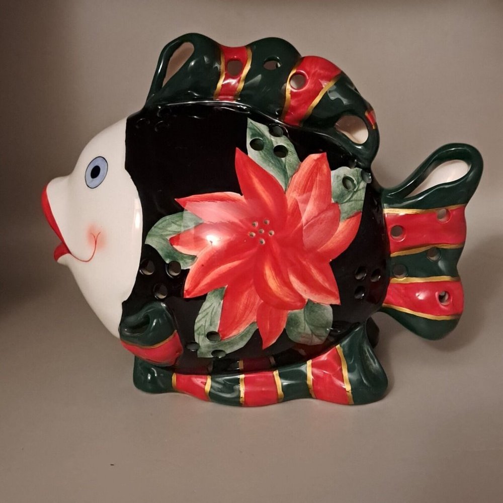 Apple Tree Designs Christmas Poinsettia Fish Tea Light Or Votive Candle Holder